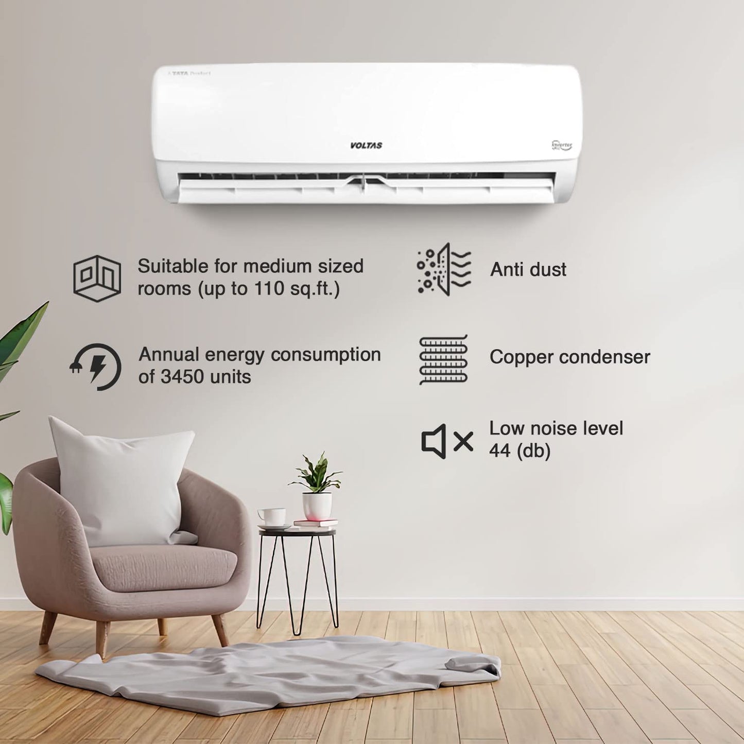 Voltas 123 Vectra Elegant 1 Ton 3 Star Fixed Speed Split AC | Copper Condenser | Turbo Cooling | R32 | Suraj Electronics Delhi NCR