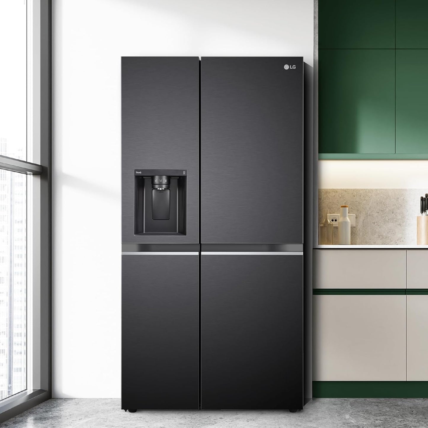 LG GL-L257CMC3 630L 3 Star Side-by-Side Refrigerator – Wi-Fi Convertible, Door Cooling+, Hygiene Fresh+, Smart Inverter, Water & Ice Dispenser | Matt Black