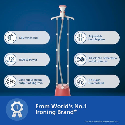 Philips STE1020/40 Standing Garment Steamer | 1800W | 1.8L Tank | 36g/min Steam | No Burns Guaranteed | 2-Year Warranty | Suraj Electronics  &nbsp;
