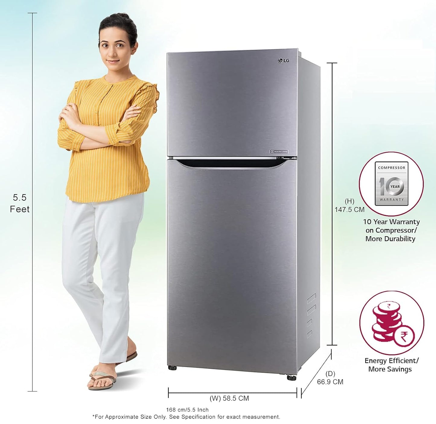 LG GL-N292DDSY 260 L 2 Star Inverter Frost-Free Double Door Refrigerator ( Dazzle Steel )