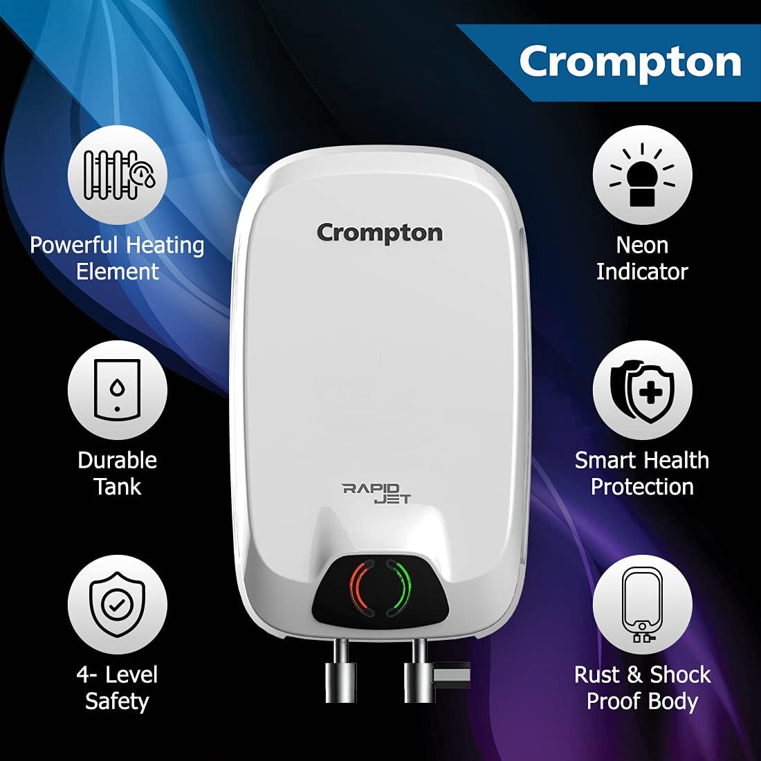 Crompton Rapid Jet 5-L Instant Water Heater with Advanced 4 level Safety (White)