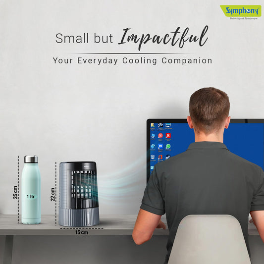 Symphony Duet Mini Portable Tabletop Air Cooler for Home and Office with Whisper Quiet Operation and Touch Control(Grey)