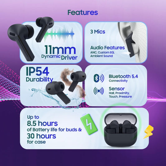 Samsung Galaxy Buds3 FE (Black) with Galaxy AI | ANC | 360-Audio | IP54 | 11mm Dynamic Driver