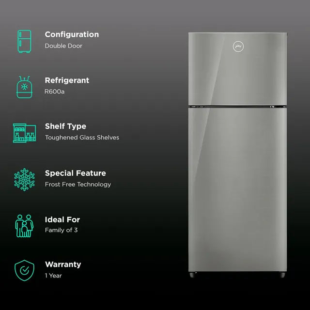 Godrej RT EON ALPHA 270C RI ST GL 238L 3-Star Frost Free Double Door Refrigerator | Advanced Inverter Technology | Nano Shield | Steel Glow | 10-Year Compressor Warranty