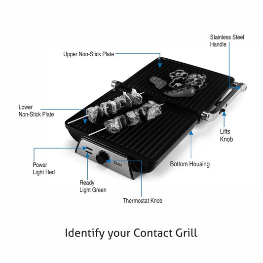 Glen SA3031 2000W Contact Grill with 180° Opening, Non-Stick Plates & Oil Collector Tray – Healthy Indoor Grilling | Suraj Electronics