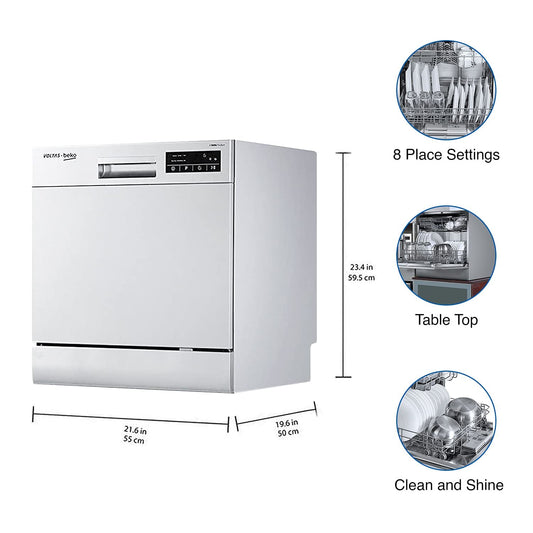 Voltas Beko DT8S 8 Place Settings Table Top Dishwasher (Silver) | Inbuilt Heater | 6 Wash Programs | Suraj Electronics Delhi NCR