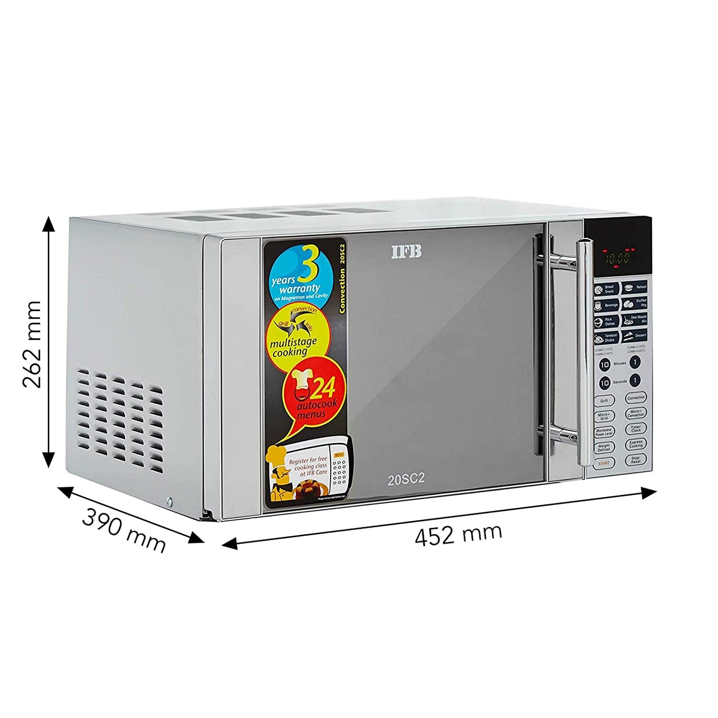IFB 20SC2 20L Convection Microwave Oven (Metallic Silver) | 24 Auto Cook Menus | Multi-Stage Cooking | Suraj Electronics Delhi NCR