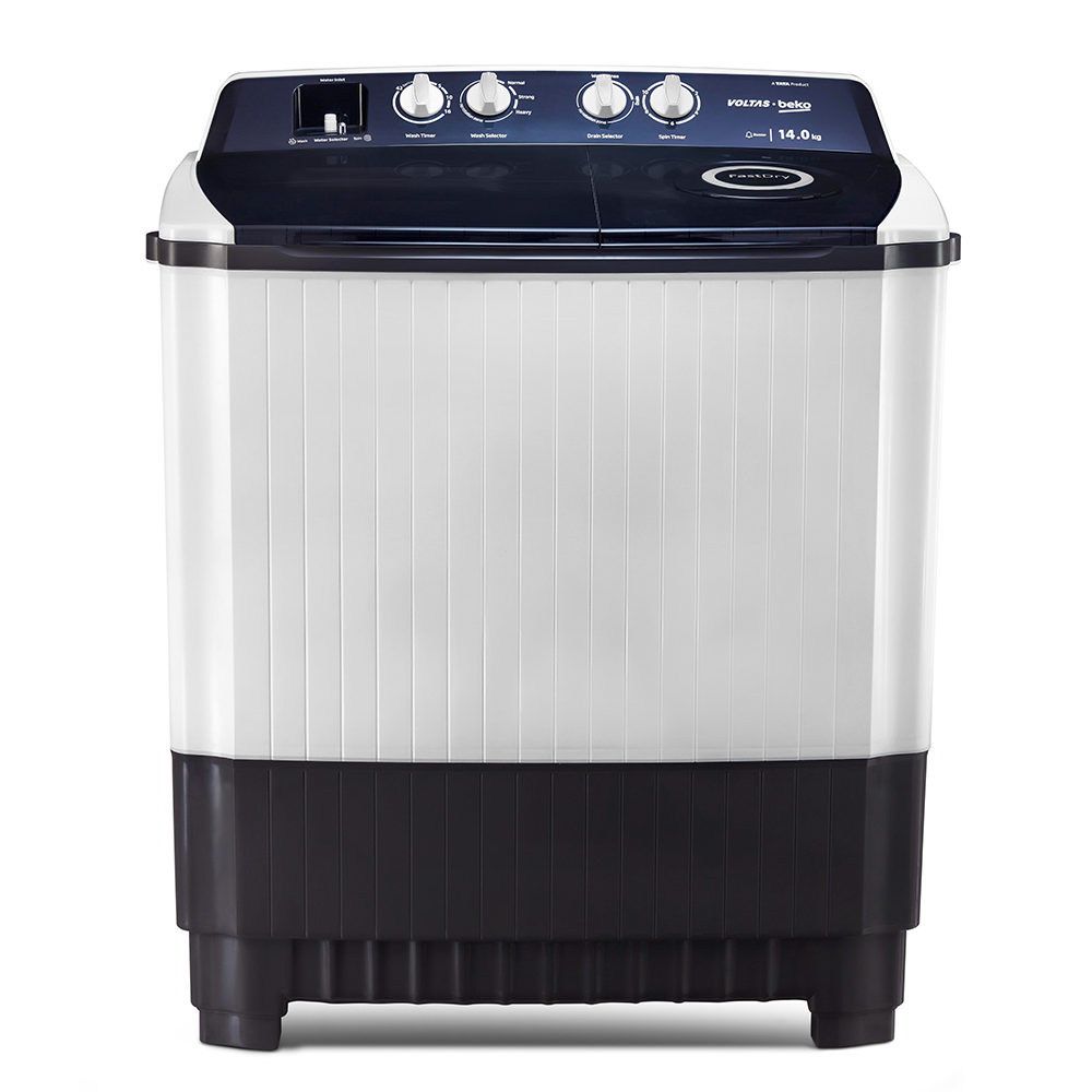 Voltas Beko WTT140AGRT 14 kg 5 Star Semi Automatic Washing Machine | Fast Dry™, Double Waterfall, Special Pulsator, Double Cassette Filter – Gray | Suraj Electronics