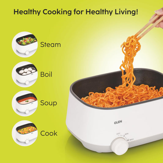 Glen SA-3051MFS 3-in-1 Multi Cooker &amp; Food Steamer | 600W | 1.2 L | Non-Stick Pot | Dual Power Settings | Suraj Electronics Delhi NCR