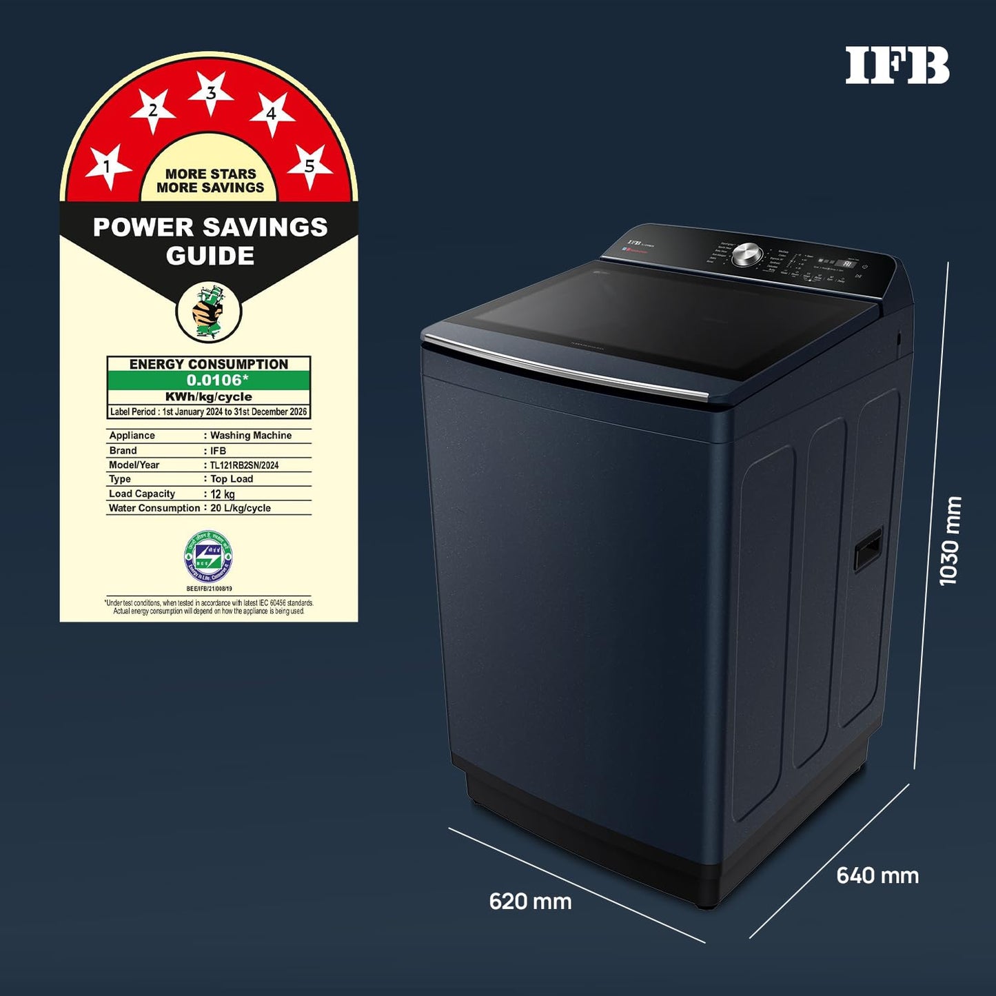 IFB TL121RB2SN 12 Kg Top Load Washing Machine with Built-in Heater – 4D Wash, Power Steam®, 720 RPM, 5-Star Rated | Royal Blue | Buy Online at Suraj Electronics