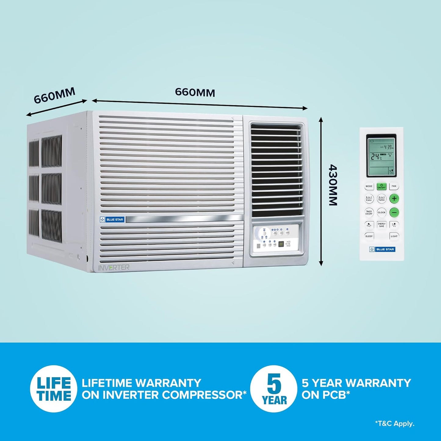 Blue Star WIE318L 1.5 Ton 3 Star Inverter Window AC | Copper Condenser, Turbo Cool, 5-in-1 Convertible, Anti-Bacterial Filter, Self Diagnosis | White | Buy at Suraj Electronics