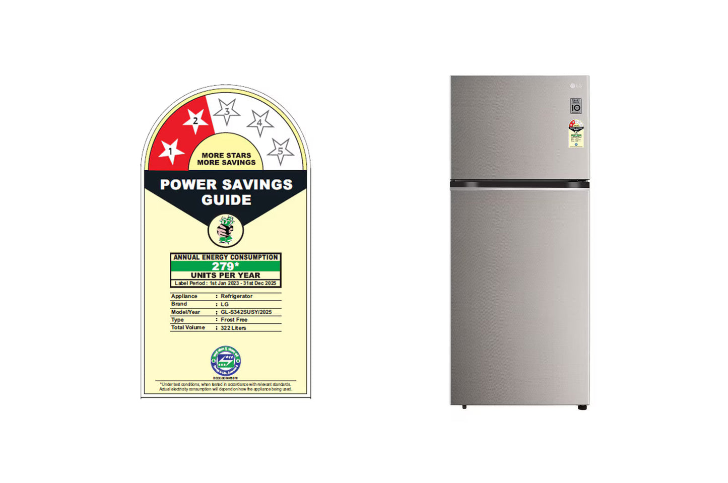 LG GL-S342SUSY 322L Double Door Refrigerator, Smart Inverter Compressor, Convertible Multi Air Flow , Urban Steel, 2 Star