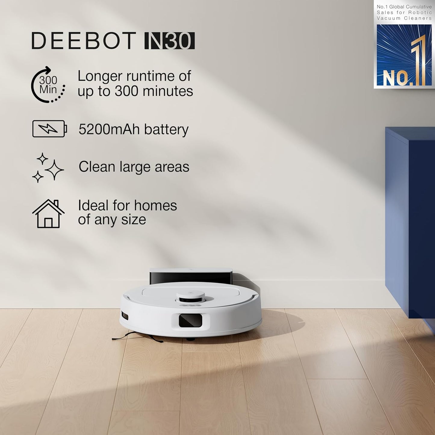 ECOVACS DEEBOT N30 Robot Vacuum &amp; Mop | 10,000 Pa | 5200mAh | TrueMapping | 2-in-1 Smart Cleaner | Suraj Electronics Delhi NCR