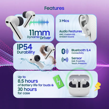Samsung Galaxy Buds3 FE (Gray) with Galaxy AI | ANC | 360-Audio | IP54 | 11mm Dynamic Driver
