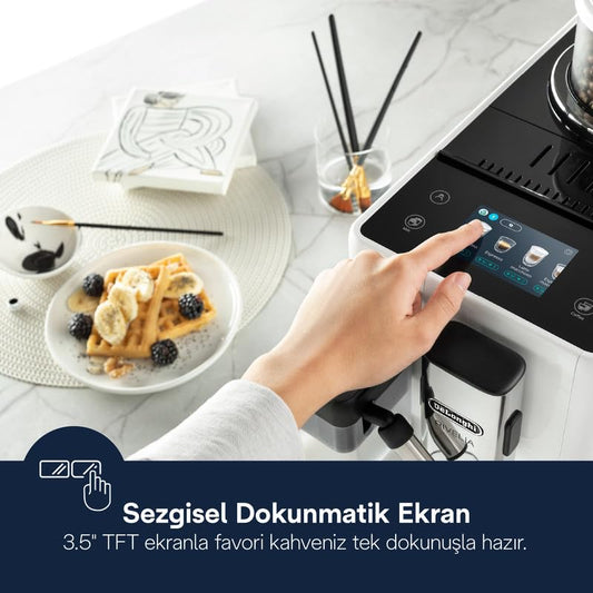 De’Longhi Rivelia EXAM440.55.W | Fully Automatic Coffee Machine | Bean-to-Cup | LatteCrema Hot | 3.5” Touch Display |White Suraj Electronics Delhi NCR