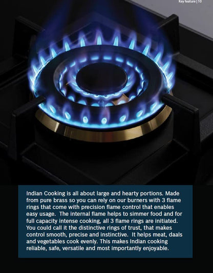 Bosch Built in Gas Hob Black Tempered glass Glass 4 Burner Auto Ignition 90 cm Full Brass 3D Ring Burners with Matt Black Heat Shields & Cast Iron pan supports (PNF9B6G20I