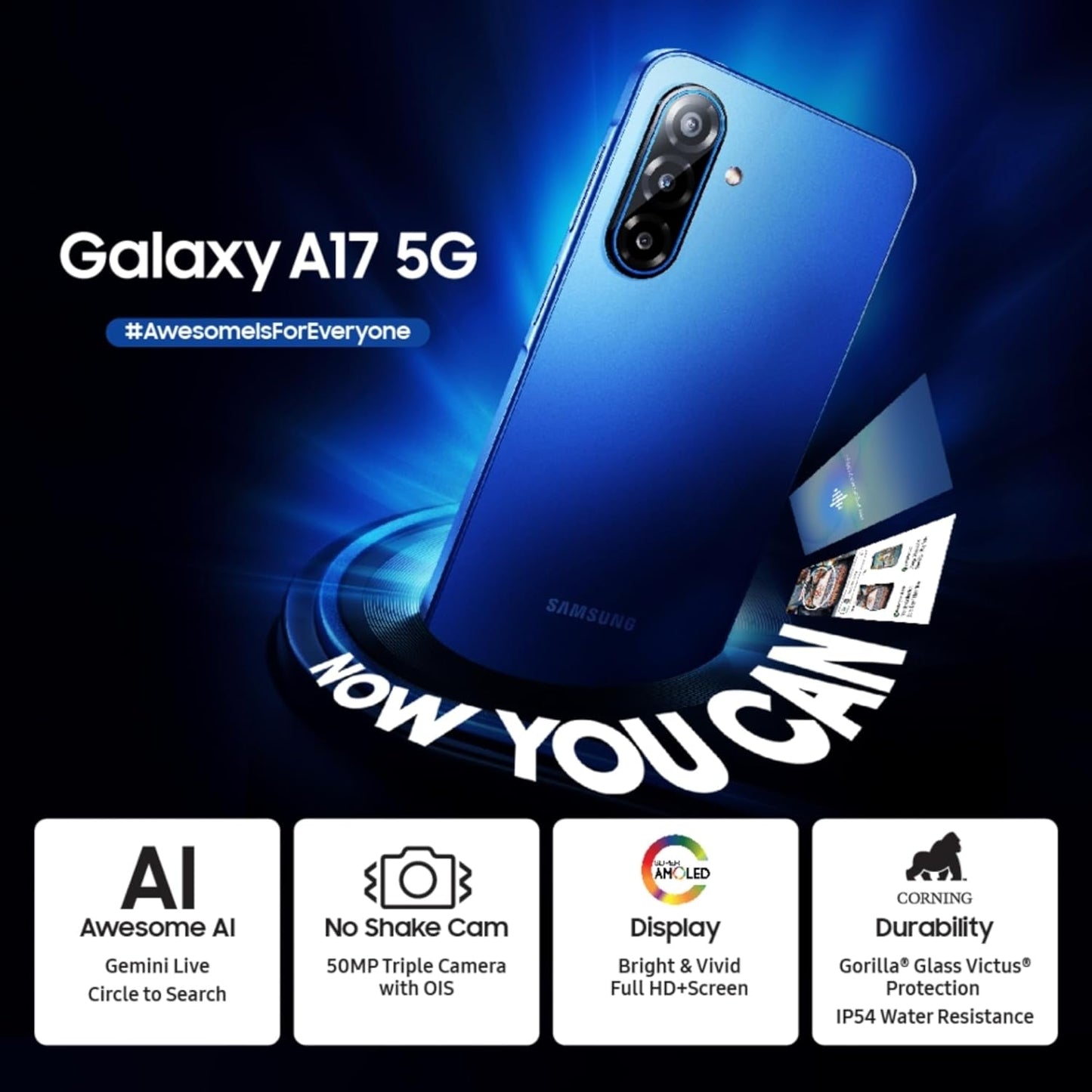 Samsung Galaxy A17 5G (Gray, 8GB RAM, 256GB Storage) | 50 MP No Shake Camera | Gemini Live | Circle to Search | Super AMOLED | Corning Gorilla Glass Victus | 7.5mm Sleek | AI | Without Adapter