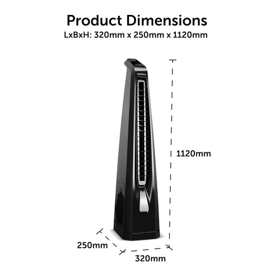 Symphony Surround B BLDC Bladeless Tower Fan For Room | Quiet & Energy-Saving with Remote Control | Touchscreen Control Panel | Low Power Consumption | 1 Year Warranty | Black