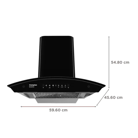 Crompton SensoSmart CHD-SSC60FLX-MBL 60cm Filterless Wall Mount Chimney with 1368 m³/hr Suction Power & 10-Year Motor Warranty (Black)