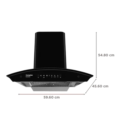 Crompton SensoSmart CHD-SSC60FLX-MBL 60cm Filterless Wall Mount Chimney with 1368 m³/hr Suction Power & 10-Year Motor Warranty (Black)