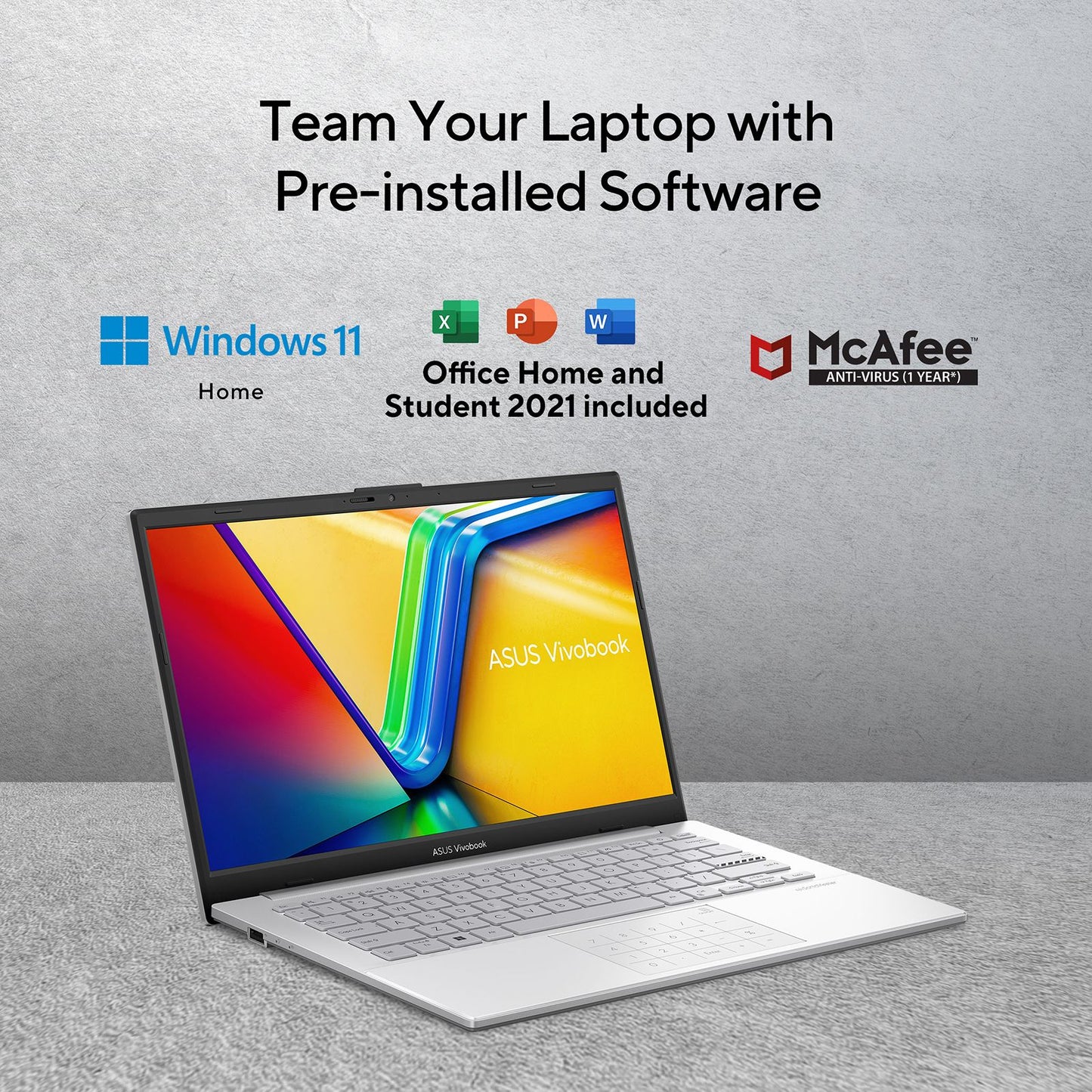 ASUS Vivobook Go 14 E1404FA-NK521WS AMD Ryzen 5 7520U 7th Gen Thin and Light Laptop (8GB, 512GB SSD, Windows 11 Home, 14 inch Full HD Display, MS Office Home & Student 2021, Cool Silver, 1.38 KG)