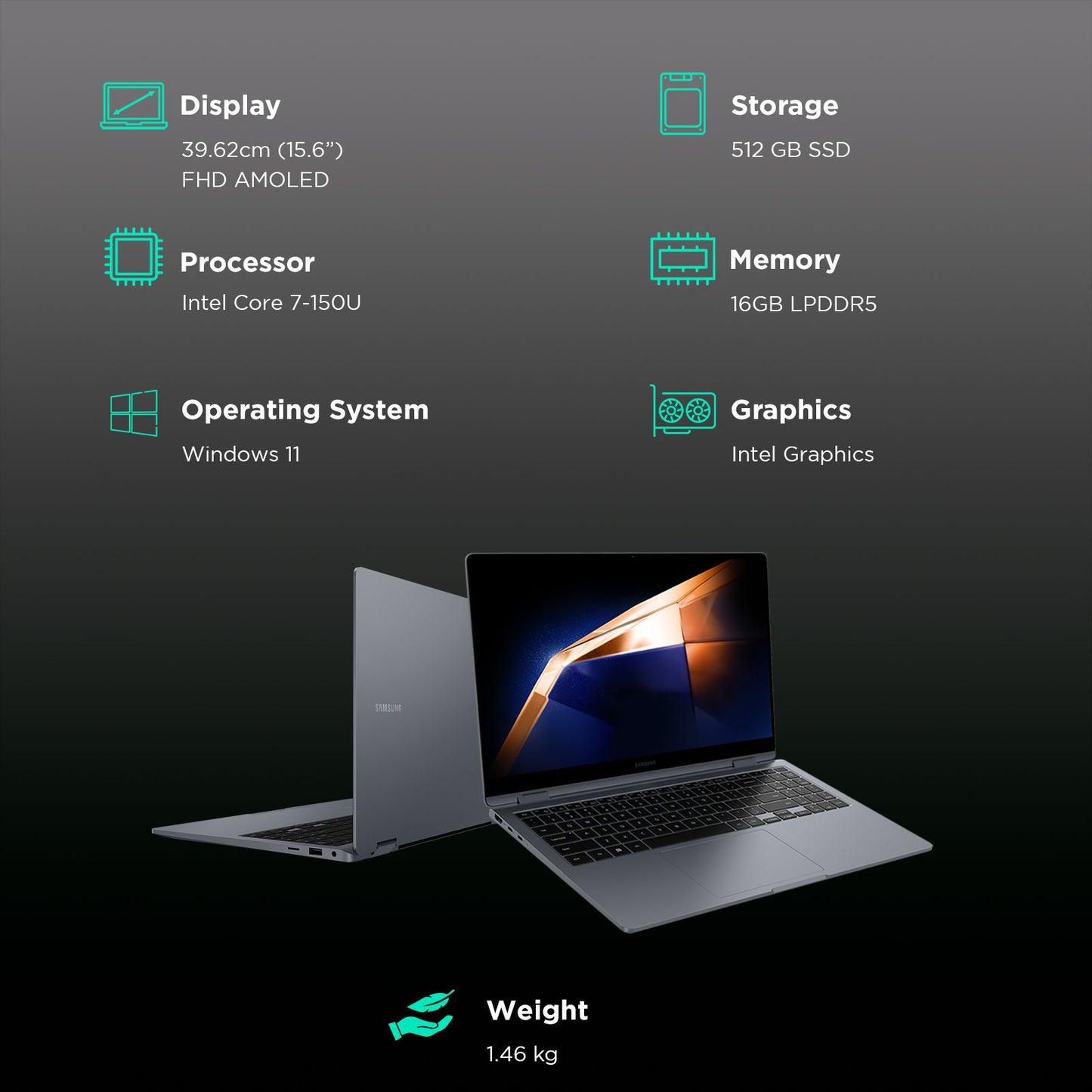 SAMSUNG Galaxy Book4 360 Intel Core Ultra 7 Touchscreen 2-in-1 Laptop (16GB, 512GB SSD, Windows 11 Home, 15.6 inch FHD AMOLED Display, MS Office 2021, Gray, 1.46 KG)