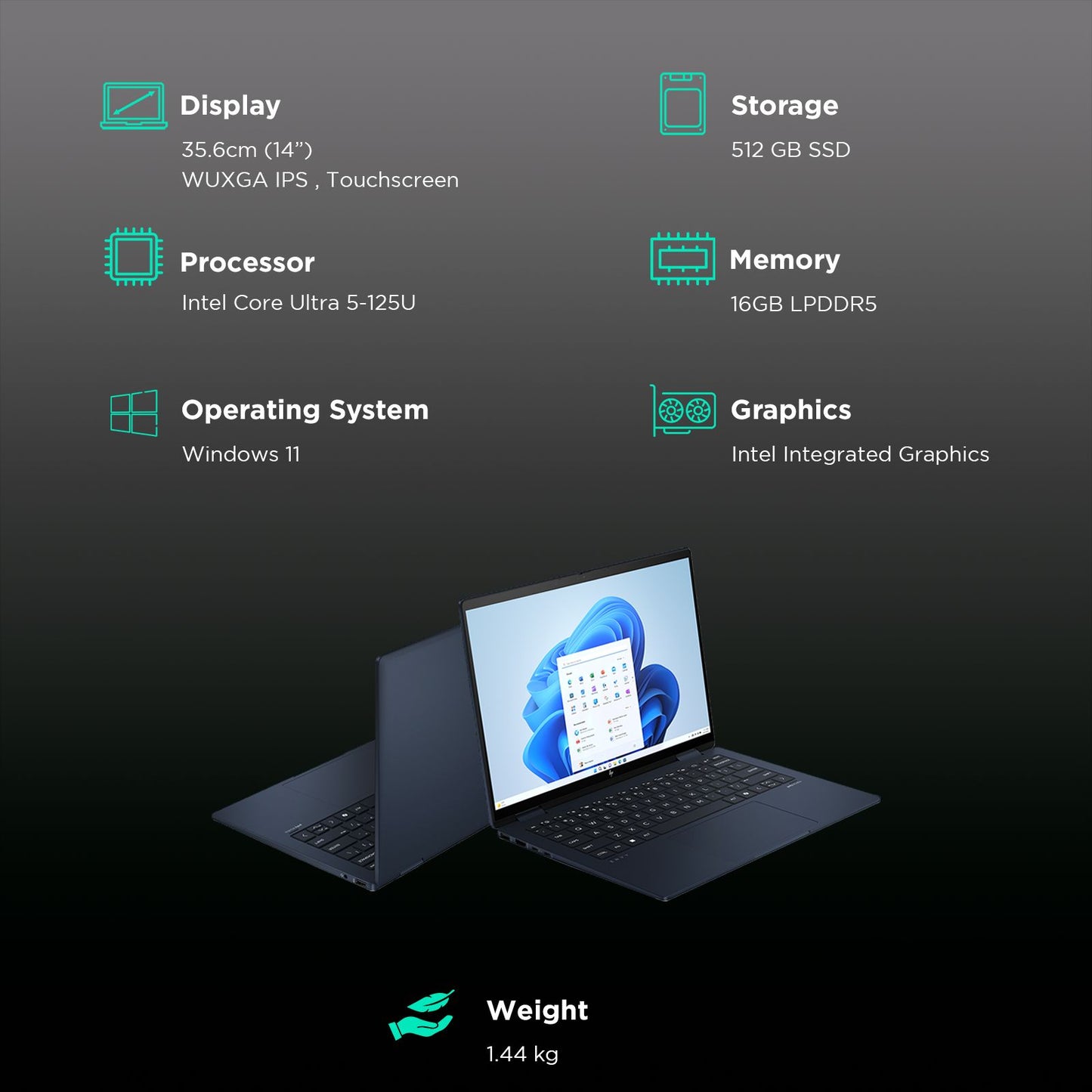 HP Envy x360 14t fc000 Intel Core Ultra 5 Touchscreen 2-in-1 Laptop (16GB, 512GB SSD, Windows 11 Home, 14 inch WUXGA IPS Display, MS Office 2021, Atmospheric Blue, 1.44 KG)