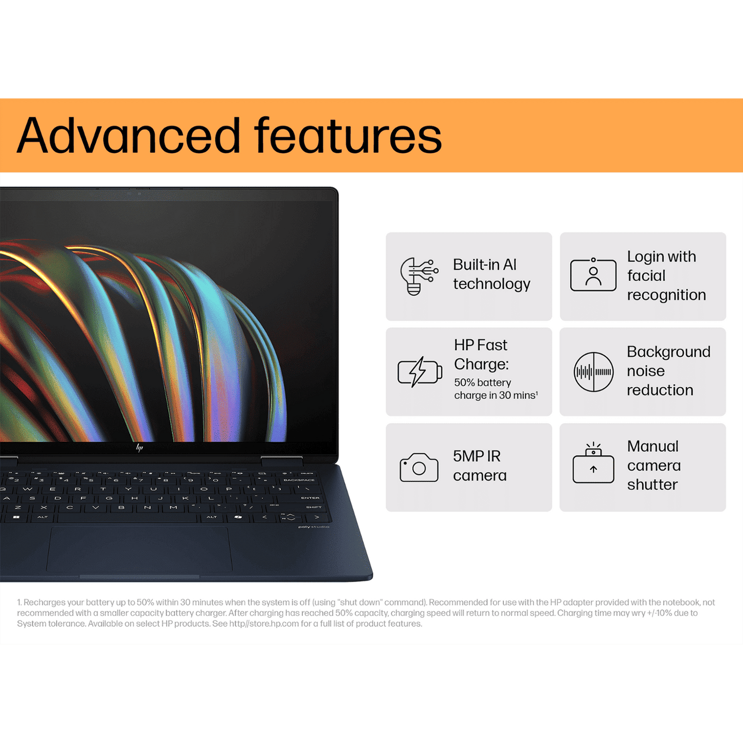 HP Envy x360 14 fc0100TU Intel Core Ultra 7 Touchscreen 2-in-1 Laptop (32GB, 1TB SSD, Windows 11 Home, 14 inch OLED Display, MS Office 2021, Atmospheric Blue, 1.39 KG)