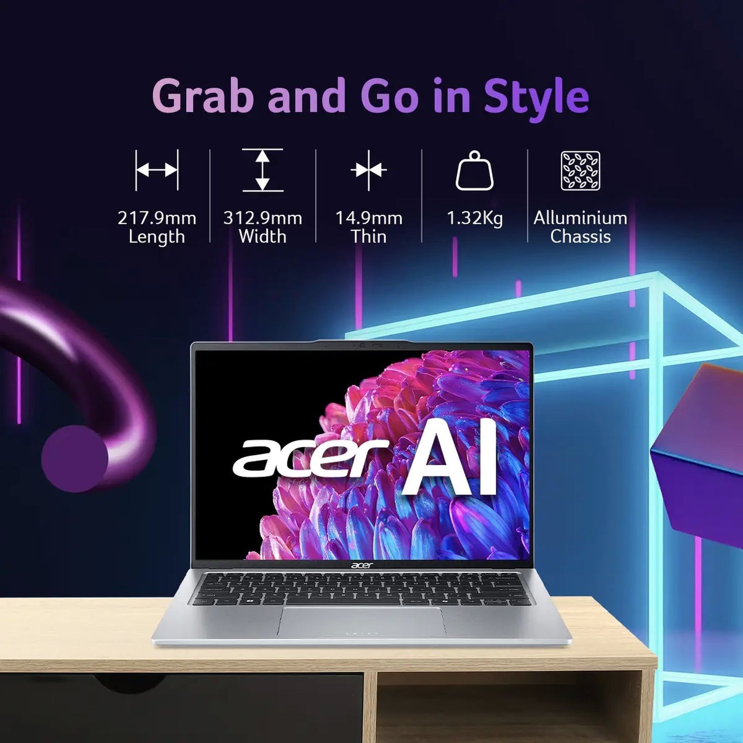 acer Swift Go SFG14-73T-58PZ Intel Core Ultra 5 Touchscreen Thin & Light Laptop (16GB, 512GB SSD, Windows 11 Home, 14 inch LCD IPS Display, MS Office 2021, Silver, 1.32 KG)