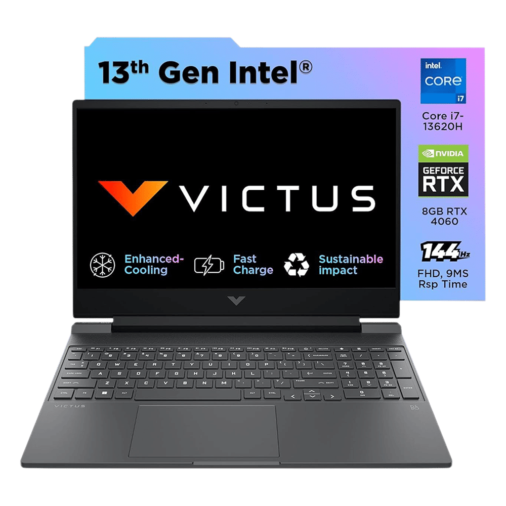HP Victus Intel Core i7 13th Gen Gaming Laptop (16GB, 512GB SSD, Windows 11 Home, 8GB Graphics, 15.6 inch 144 Hz Full HD IPS Display, NVIDIA GeForce RTX 4060, MS Office 2021, Mica Silver, 2.29 KG)