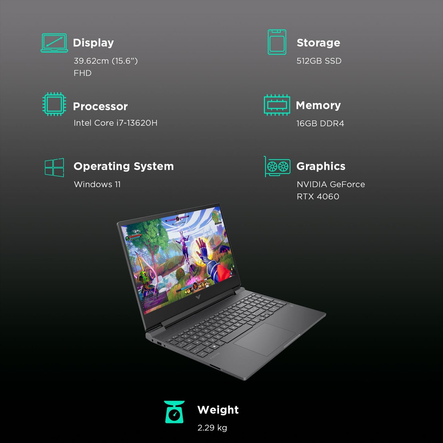 HP Victus Intel Core i7 13th Gen Gaming Laptop (16GB, 512GB SSD, Windows 11 Home, 8GB Graphics, 15.6 inch 144 Hz Full HD IPS Display, NVIDIA GeForce RTX 4060, MS Office 2021, Mica Silver, 2.29 KG)