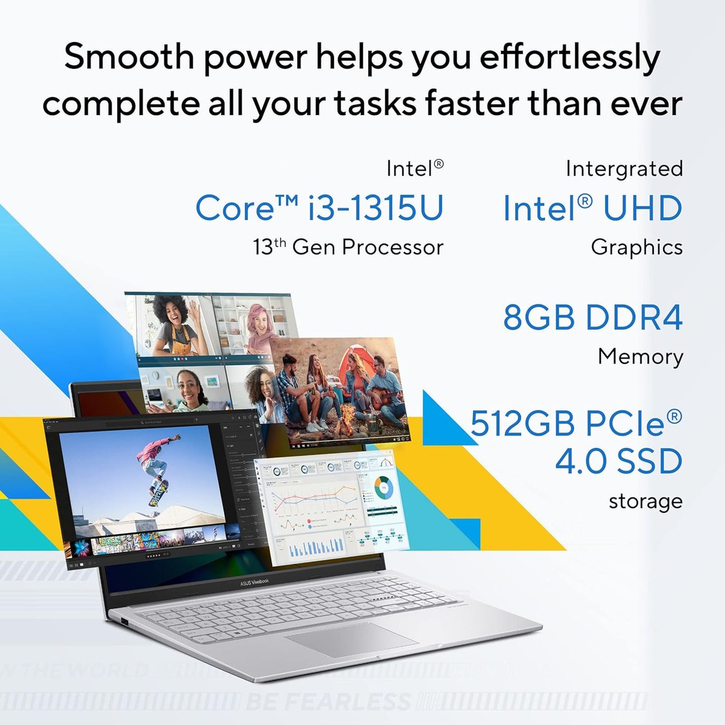 ASUS Vivobook 15 X1504VA-NJ320WS Intel Core i3 13th Gen Thin & Light Laptop (8GB, 512GB SSD, Windows 11 Home, 15.6 inch Full HD Display, MS Office Home & Student 2021, Cool Silver, 1.7 KG)