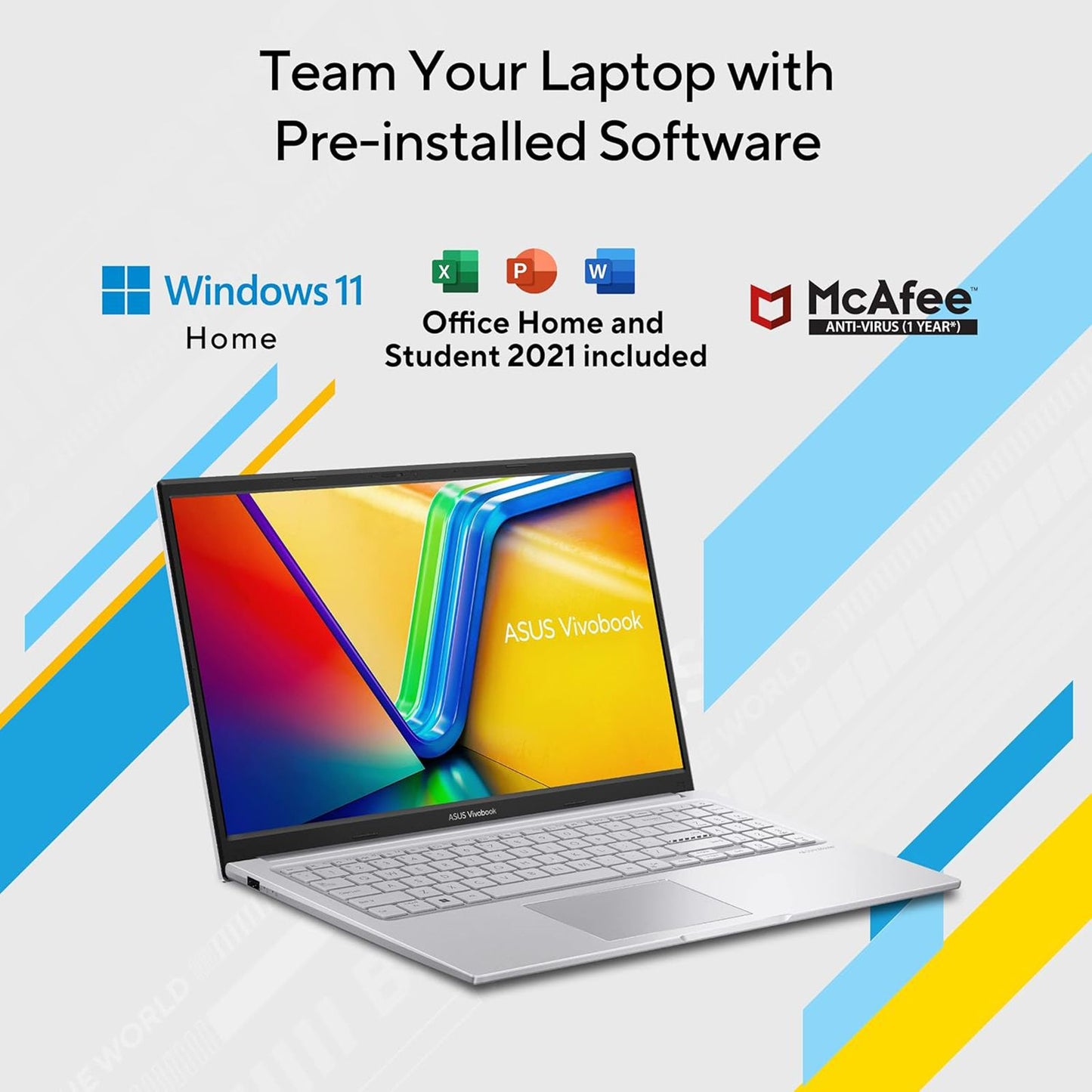 ASUS Vivobook 15 X1504VA-NJ320WS Intel Core i3 13th Gen Thin & Light Laptop (8GB, 512GB SSD, Windows 11 Home, 15.6 inch Full HD Display, MS Office Home & Student 2021, Cool Silver, 1.7 KG)