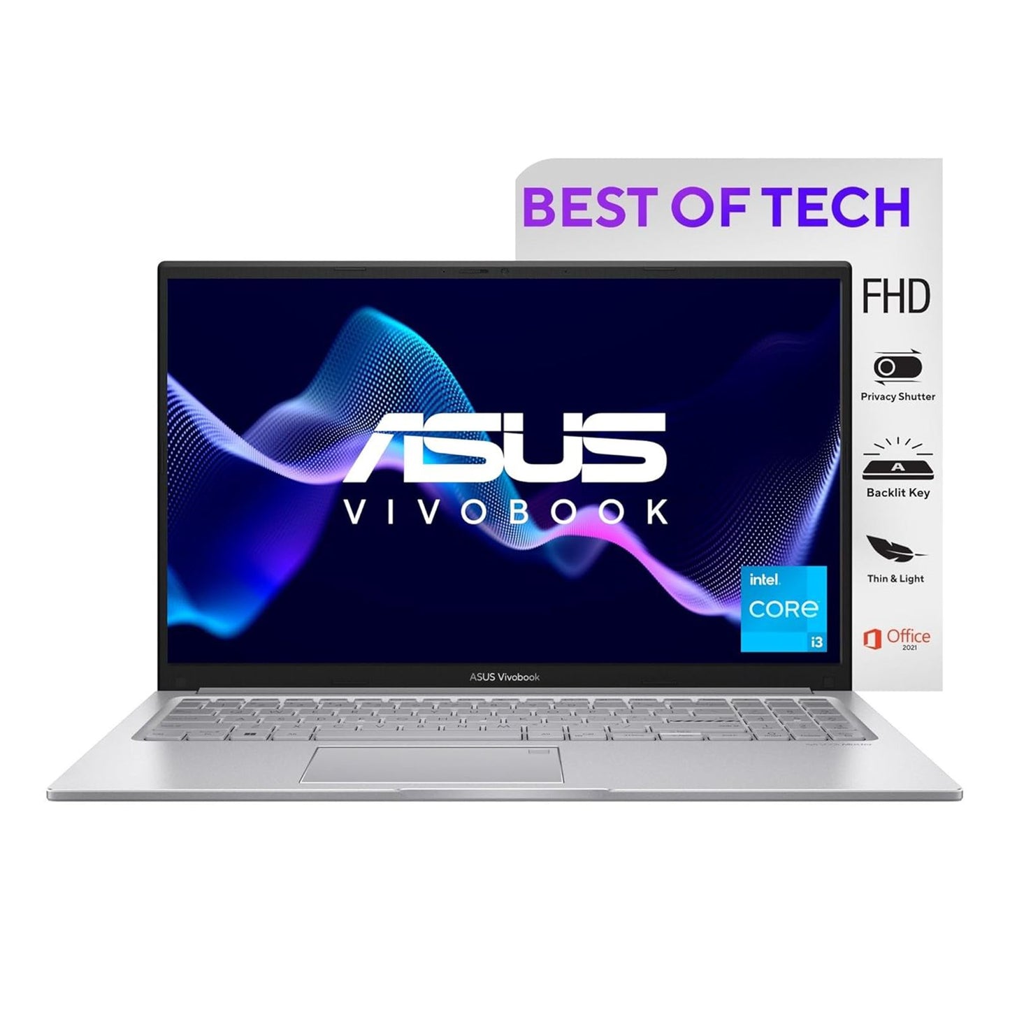 ASUS Vivobook 15 X1504VA-NJ320WS Intel Core i3 13th Gen Thin & Light Laptop (8GB, 512GB SSD, Windows 11 Home, 15.6 inch Full HD Display, MS Office Home & Student 2021, Cool Silver, 1.7 KG)