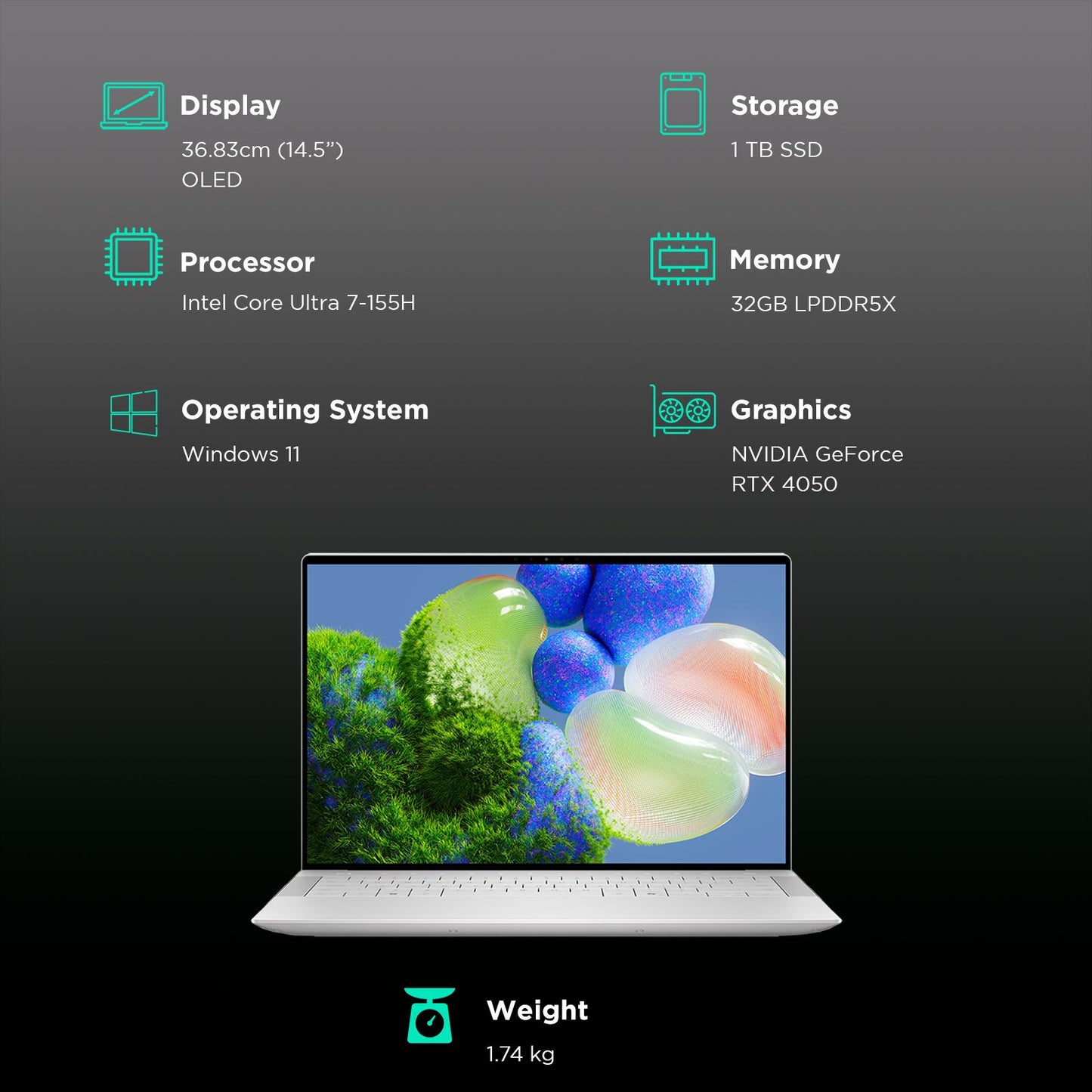 DELL XPS 14 Intel Core Ultra 7 Touchscreen Thin and Light Laptop (32GB, 1TB SSD, Windows 11 Home, 6GB Graphics, 14.5 inch OLED Display, MS Office 2021, Platinum Silver, 1.69 KG)