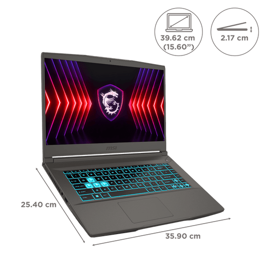MSI Thin 15 B13UC-2019IN Intel Core i7 13th Gen Gaming Laptop (16GB, 512GB SSD, Windows 11 Home, 4GB Graphics, 15.6 inch 144 Hz FHD IPS-Level Display, NVIDIA GeForce RTX 3050, MS Office 2021, Cosmos Gray, 1.86 KG)