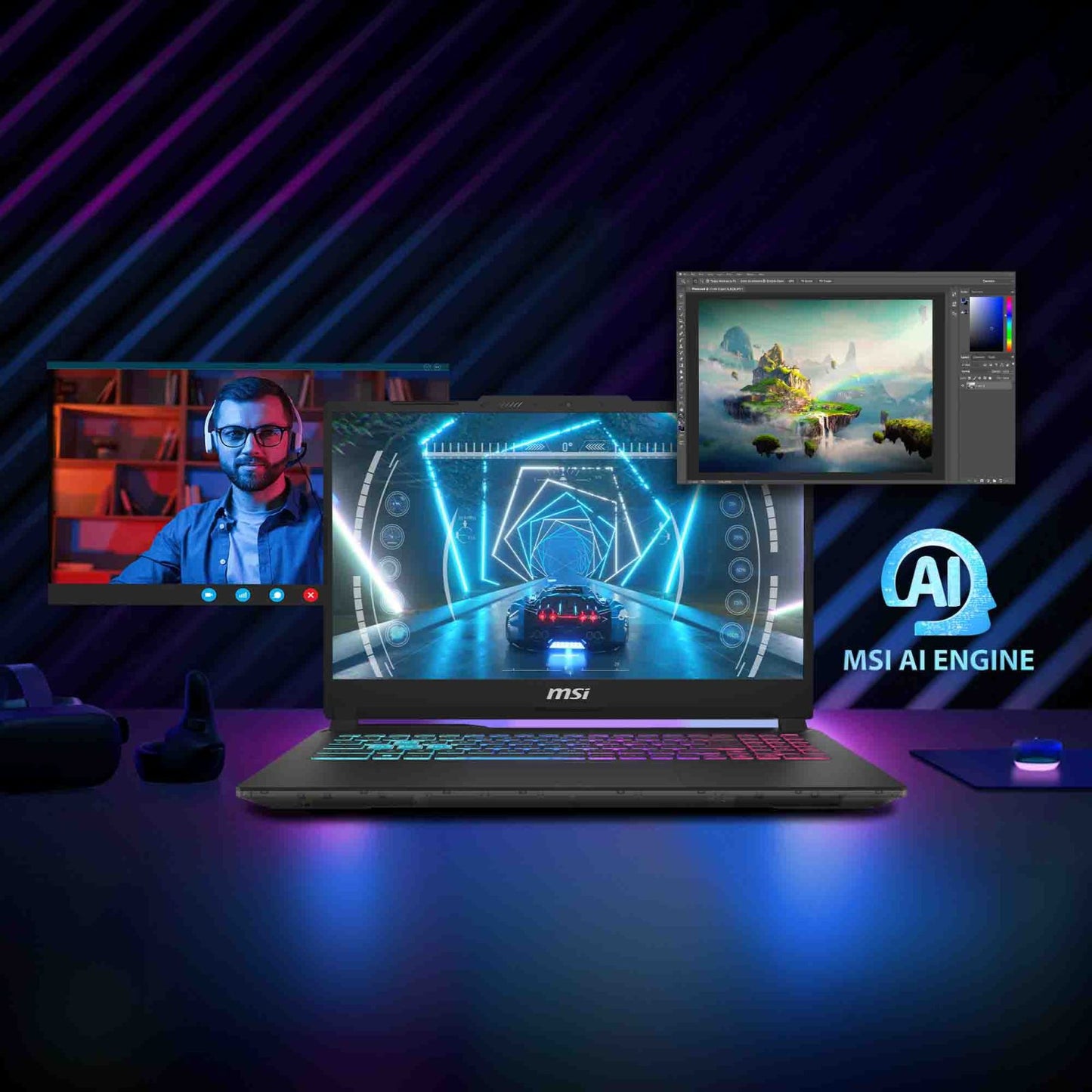 MSI Cyborg 15 AI A1VEK 096IN Intel Core Ultra 7 Gaming Laptop (16GB, 512GB SSD, Windows 11 Home, 6GB Graphics, 15.6 inch 144 Hz FHD Display, NVIDIA GeForce RTX 4050, MS Office Home & Student 2021, Translucent Black, 1.98 KG)