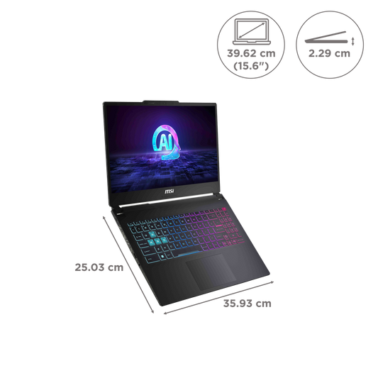 MSI Cyborg 15 AI A1VEK 096IN Intel Core Ultra 7 Gaming Laptop (16GB, 512GB SSD, Windows 11 Home, 6GB Graphics, 15.6 inch 144 Hz FHD Display, NVIDIA GeForce RTX 4050, MS Office Home & Student 2021, Translucent Black, 1.98 KG)