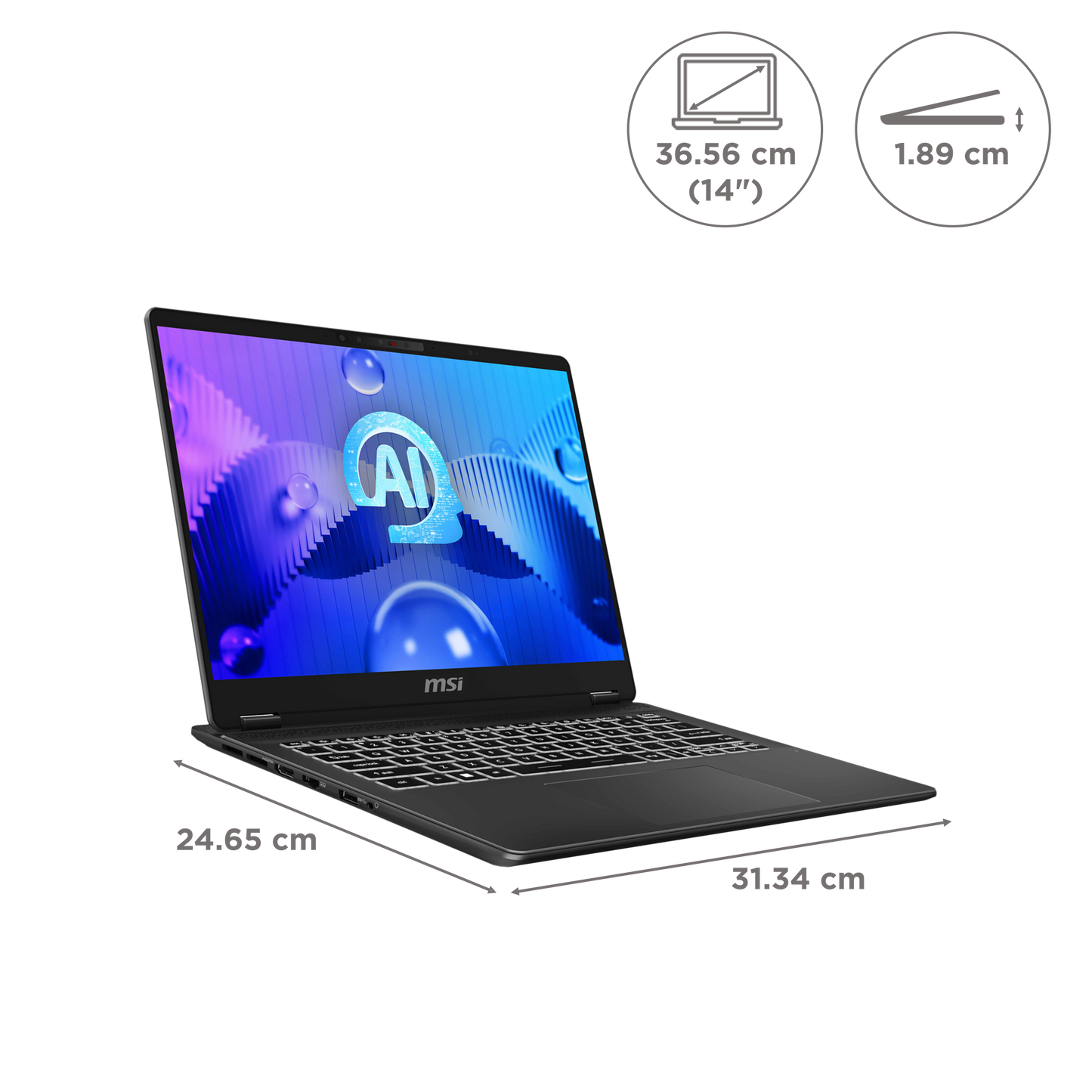 MSI Prestige 14 AI Evo C1MG 058IN Intel Core Ultra 5 Business Laptop (16GB, 512GB SSD, Windows 11 Home, 14 inch FHD Plus Display, MS Office 2021, Stellar Gray, 1.7 KG)