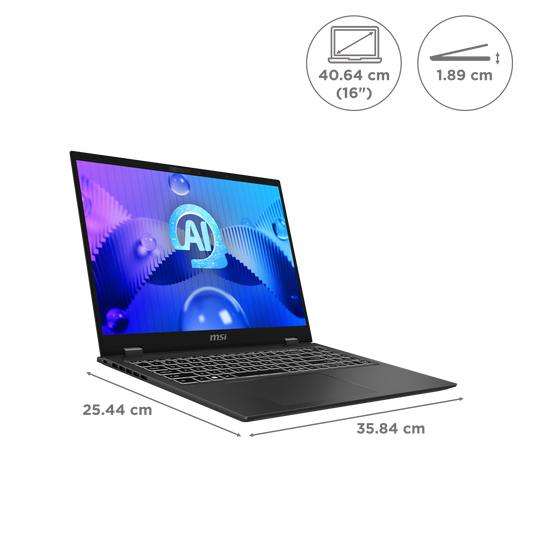 MSI Prestige 16 AI Evo B1MG 054IN Intel Core Ultra 7 Business Laptop (16GB, 512GB SSD, Windows 11 Home, 16 inch QHD Plus Display, MS Office 2021, Stellar Gray, 1.5 KG)
