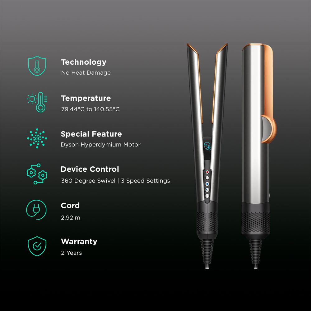 Dyson Airstrait™ HT01-BNBC-IN Hair Straightener with Wet to Dry Styling, No Heat Damage, Airflow Technology & LCD Display (Bright Nickel/Bright Copper)