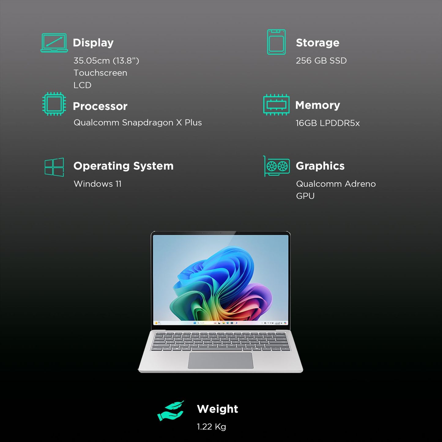 Microsoft Surface 7th Edition Snapdragon X Plus Touchscreen Ultra Thin Laptop (16GB, 256GB SSD, Windows 11 Home, 13.8 inch LCD Display, Platinum, 1.34 KG)
