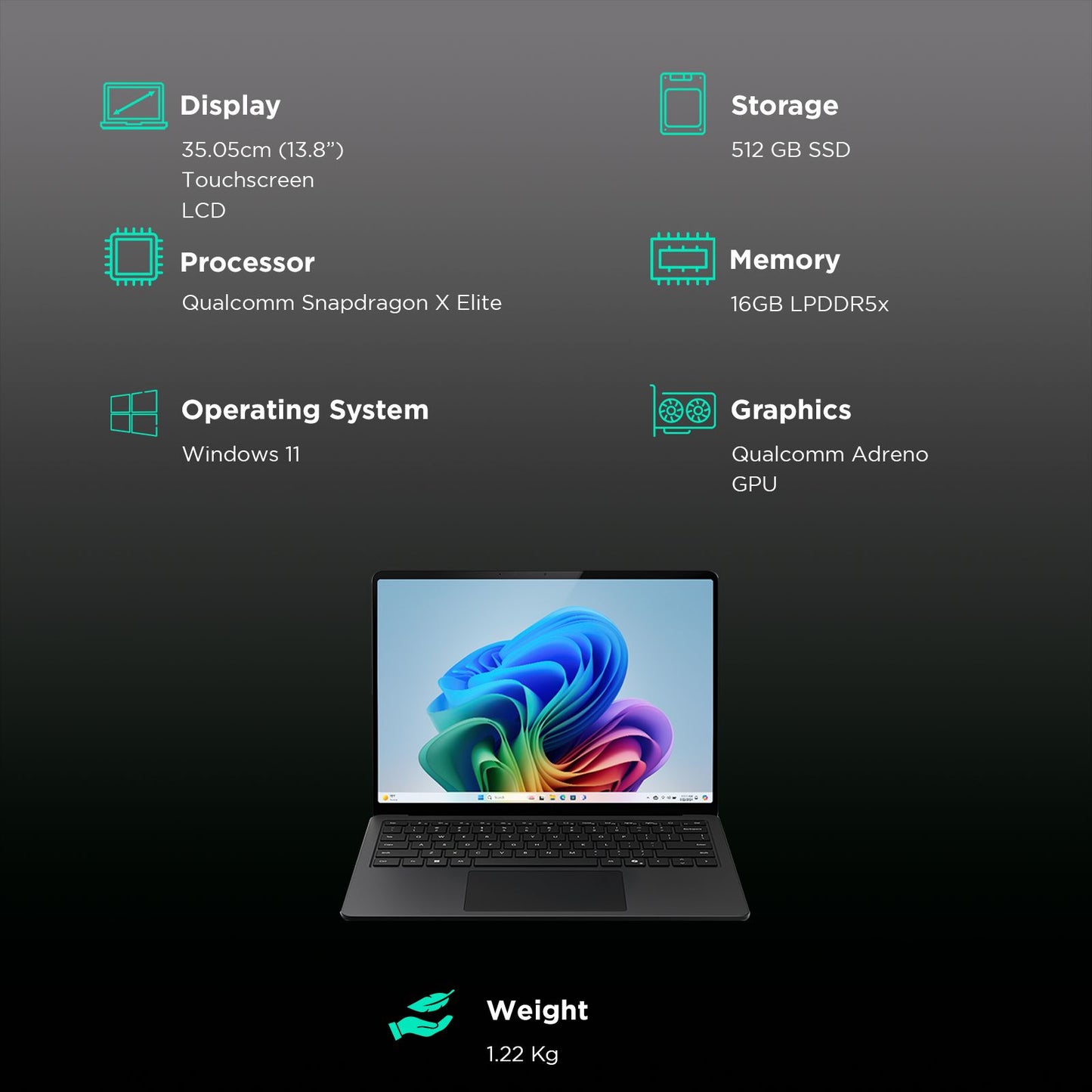 Microsoft Surface 7th Edition Snapdragon X Elite Touchscreen Ultra Thin Laptop (16GB, 512GB SSD, Windows 11 Home, 13.8 inch LCD Display, Black, 1.34 KG)