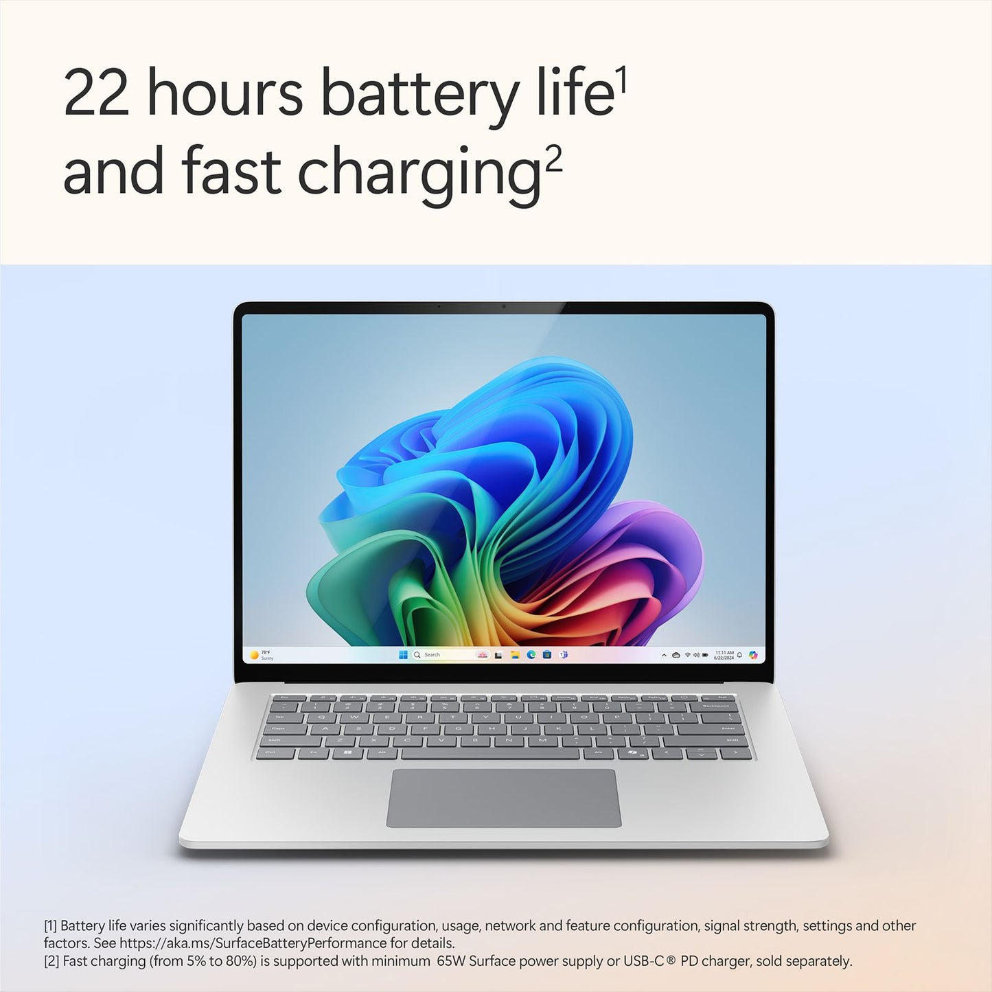 Microsoft Surface 7th Edition Snapdragon X Elite Touchscreen Ultra Thin Laptop (16GB, 256GB SSD, Windows 11 Home, 15 inch LCD Display, Platinum, 1.66 KG)