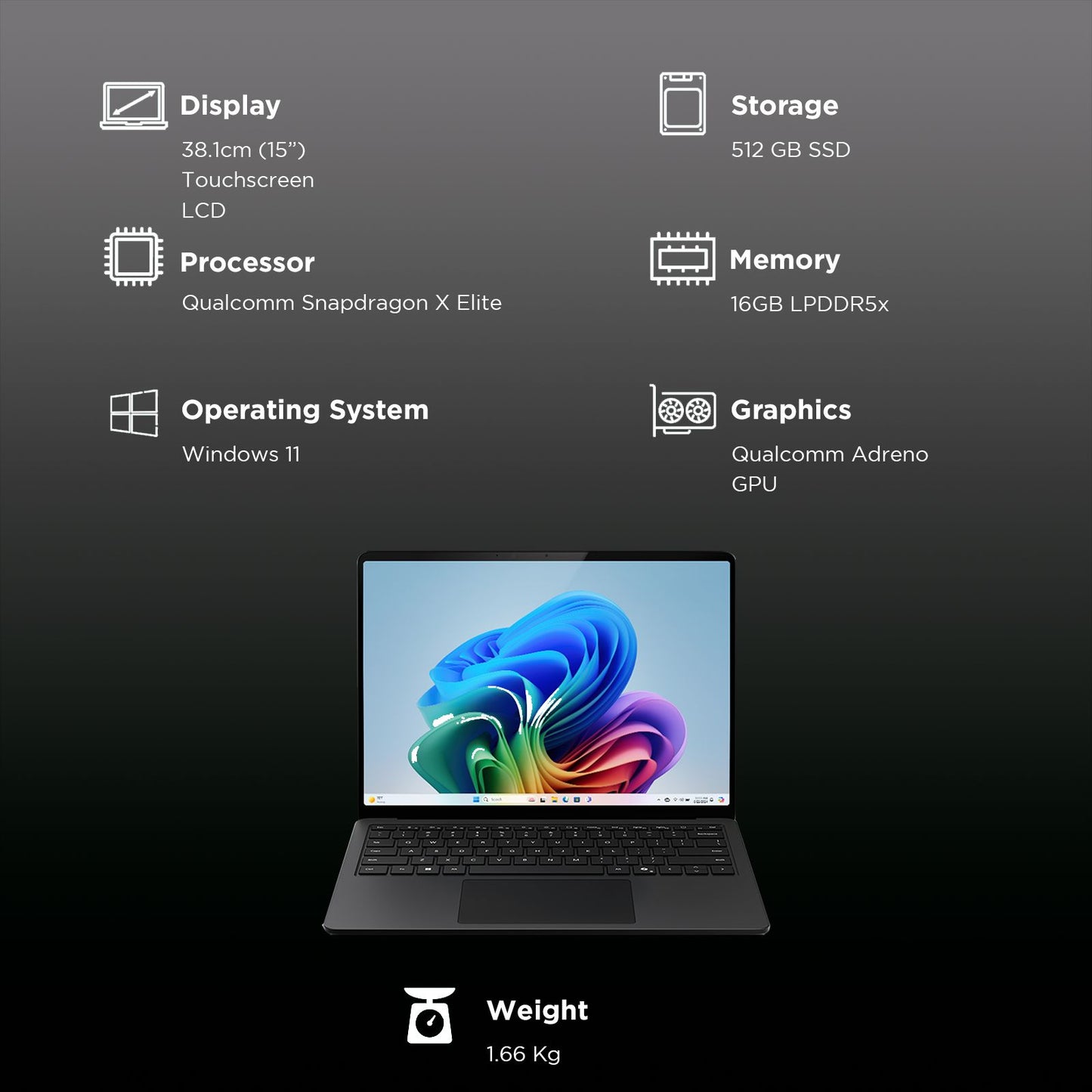 Microsoft Surface 7th Edition Snapdragon X Elite Touchscreen Ultra Thin Laptop (16GB, 512GB SSD, Windows 11 Home, 15 inch LCD Display, Black, 1.66 KG)