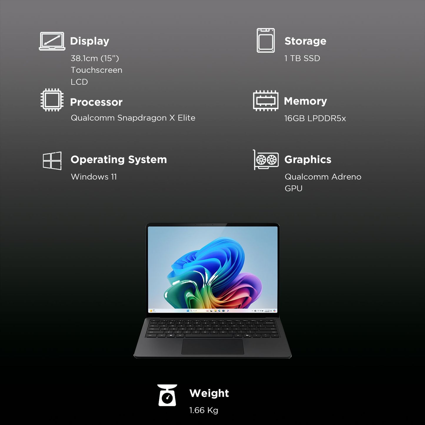 Microsoft Surface 7th Edition Snapdragon X Elite Touchscreen Ultra Thin Laptop (16GB, 1TB SSD, Windows 11 Home, 15 inch LCD Display, Black, 1.66 KG)