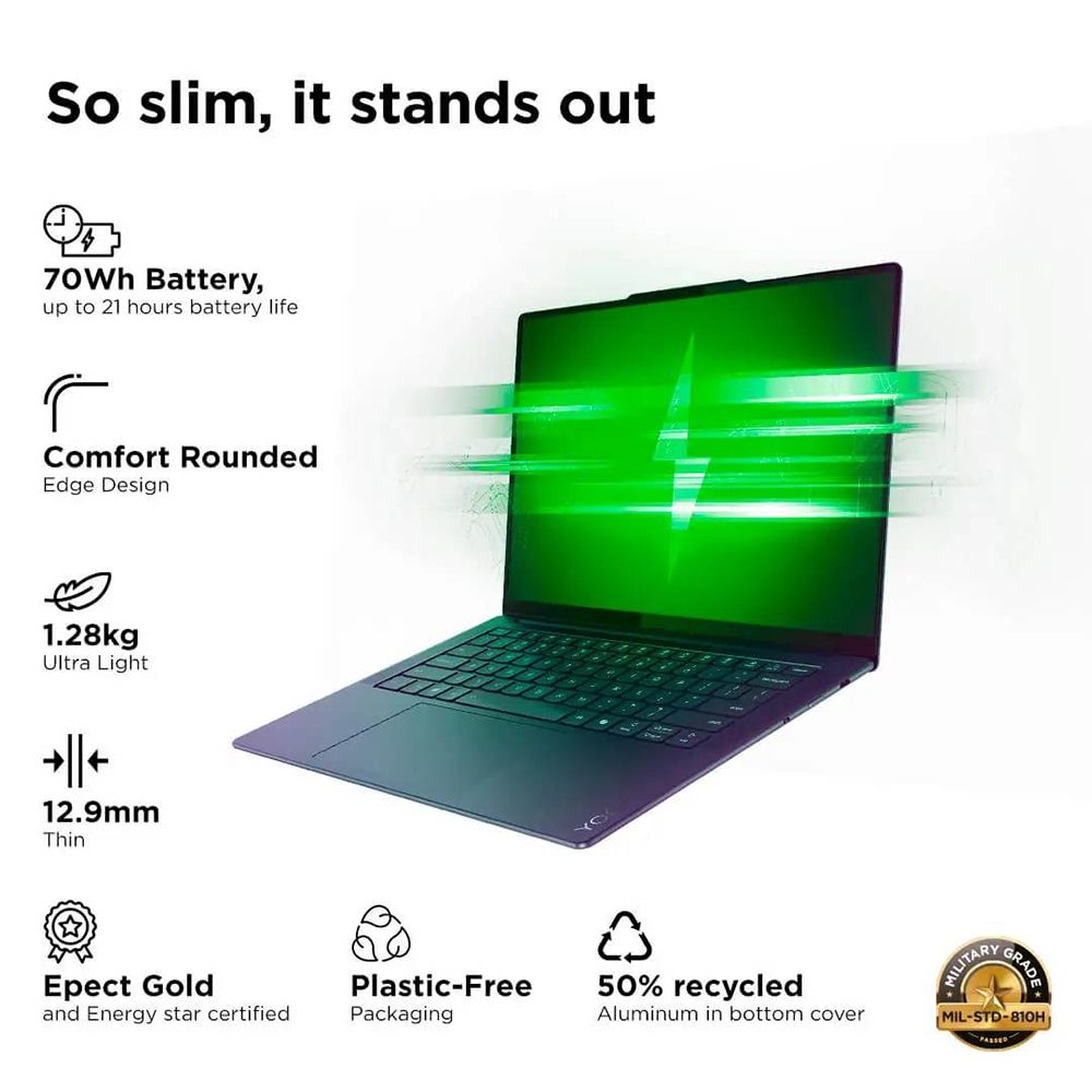Lenovo Yoga Slim 7x Snapdragon X Elite X1E 9th Gen Touchscreen Thin & Light Laptop (32GB, 1TB SSD, Windows 11 Home, 14.5 inch OLED Display, MS Office 2021, Cosmic Blue, 1.28 KG)