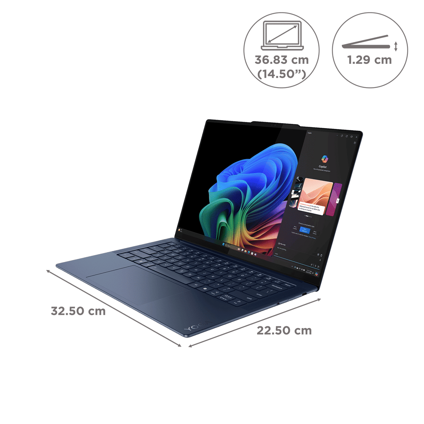 Lenovo Yoga Slim 7x Snapdragon X Elite X1E 9th Gen Touchscreen Thin & Light Laptop (32GB, 1TB SSD, Windows 11 Home, 14.5 inch OLED Display, MS Office 2021, Cosmic Blue, 1.28 KG)