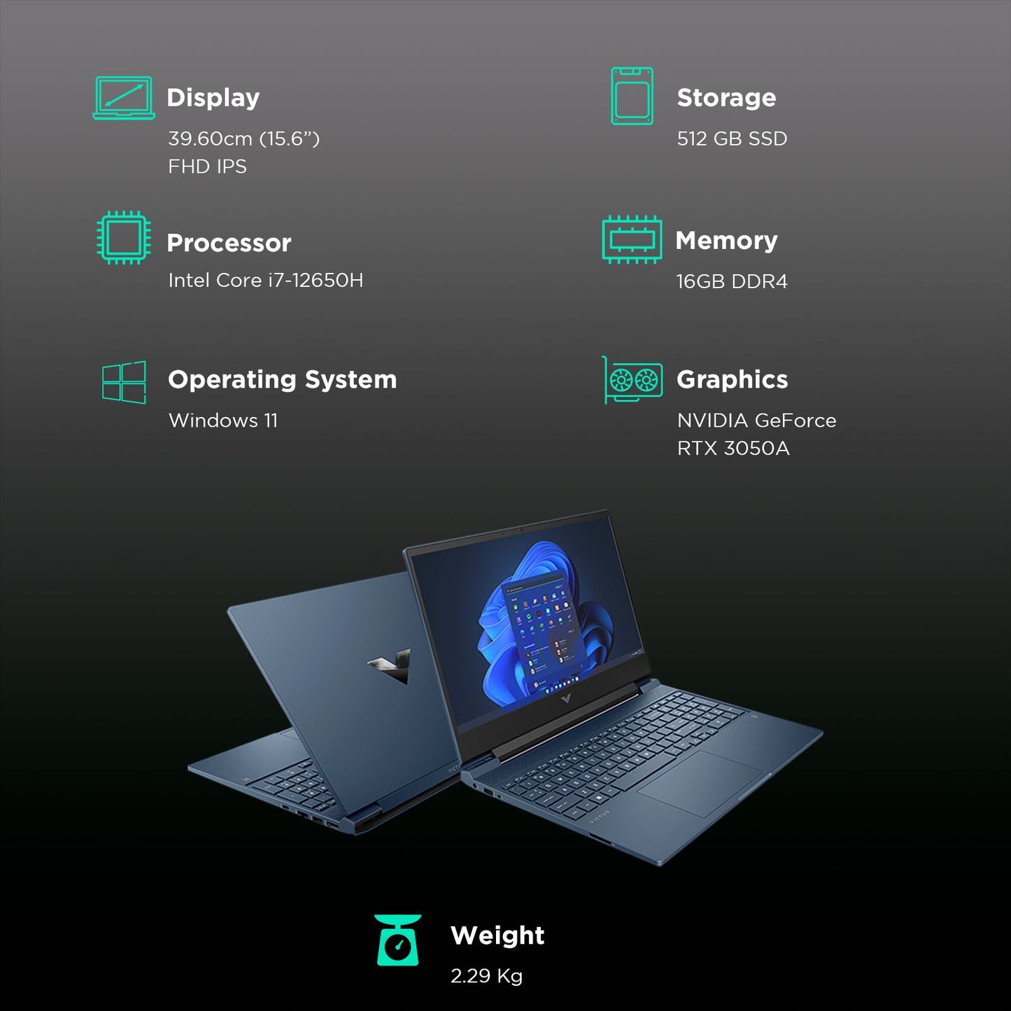 HP Victus 15-FA1411TX Intel Core i7 12th Gen Gaming Laptop (16GB, 512GB SSD, Windows 11 Home, 4GB Graphics, 15.6 inch 144 Hz Full HD IPS Display, NVIDIA GeForce RTX 3050, MS Office Home & Student 2021, Performance Blue, 2.29 KG)