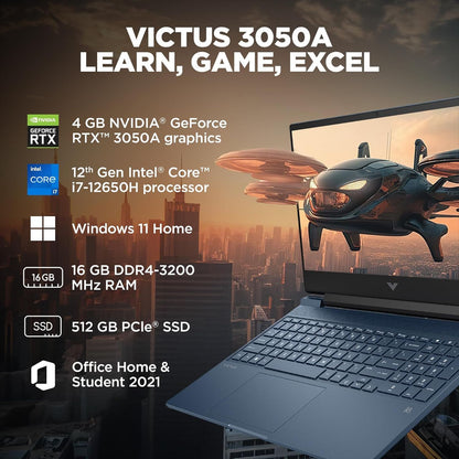 HP Victus 15-FA1411TX Intel Core i7 12th Gen Gaming Laptop (16GB, 512GB SSD, Windows 11 Home, 4GB Graphics, 15.6 inch 144 Hz Full HD IPS Display, NVIDIA GeForce RTX 3050, MS Office Home & Student 2021, Performance Blue, 2.29 KG)